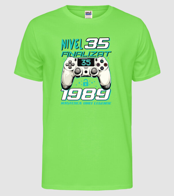 Nivel finalizat 35 1990 model verde neon pe tricou