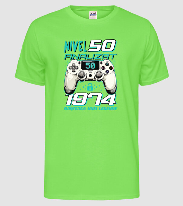 Nivel finalizat 50 1975 model verde neon pe tricou