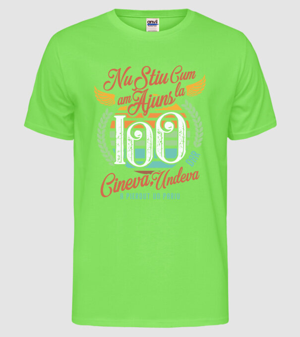 Nu știu cum am ajuns la 100, dar undeva, cineva a pierdut un pariu model verde neon pe tricou