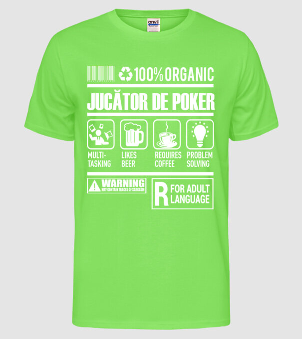 JUCĂTOR DE POKER model verde neon pe tricou