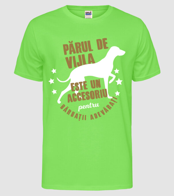 părul de vijla este un accesoriu pentru bărbații adevărați model verde neon pe tricou