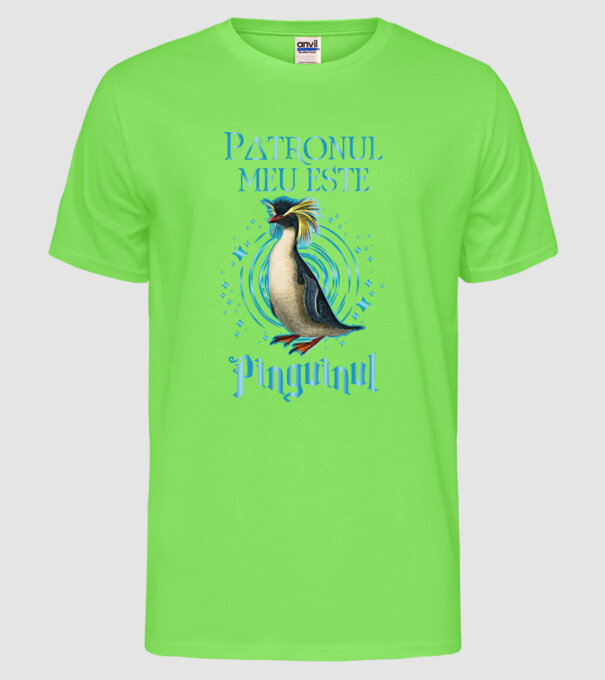 Patronul meu este PINGUINUL model verde neon pe tricou