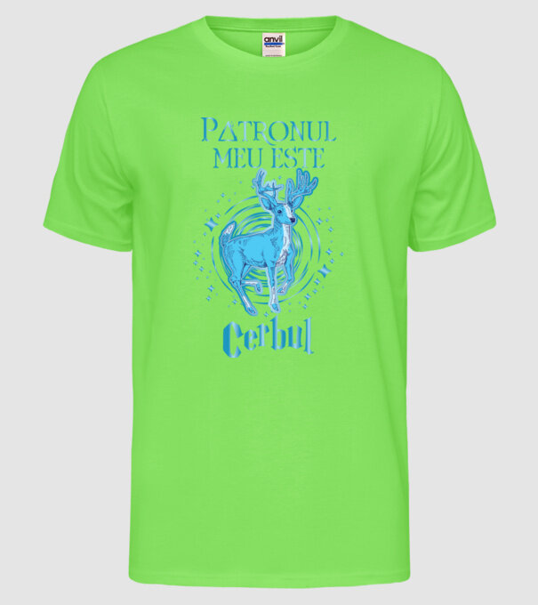 Patronul meu este CERBUL model verde neon pe tricou