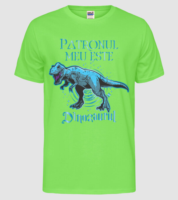 Patronul meu este dinozaurul model verde neon pe tricou