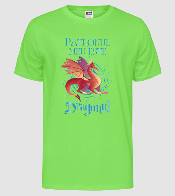 Patronul meu este DRAGONUL model verde neon pe tricou