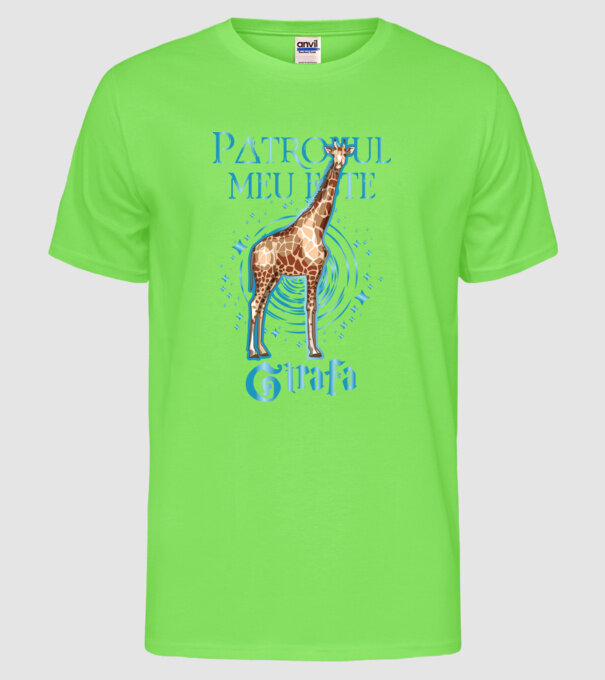 Patronul meu este GIRAFA model verde neon pe tricou