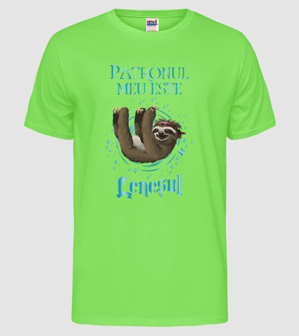 Patronul meu este LENEȘUL model verde neon pe tricou
