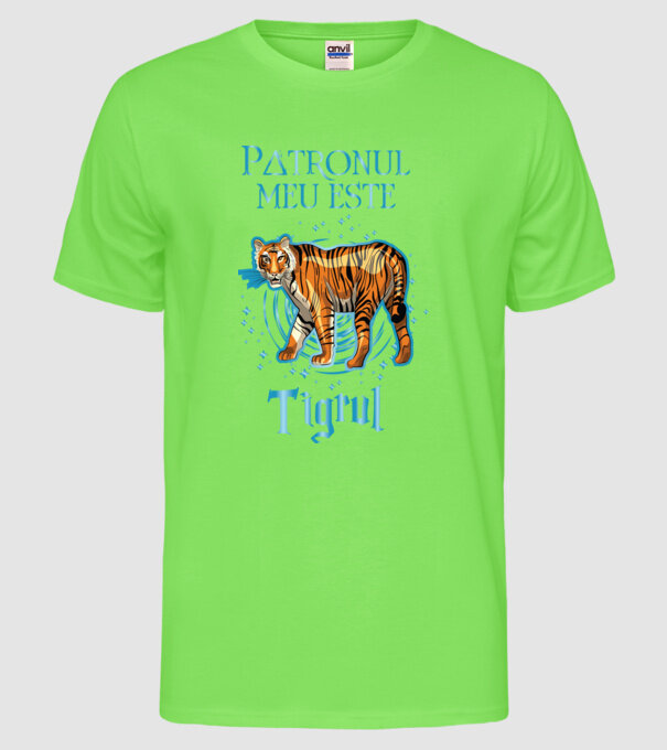 Patronul meu este TIGRUL model verde neon pe tricou