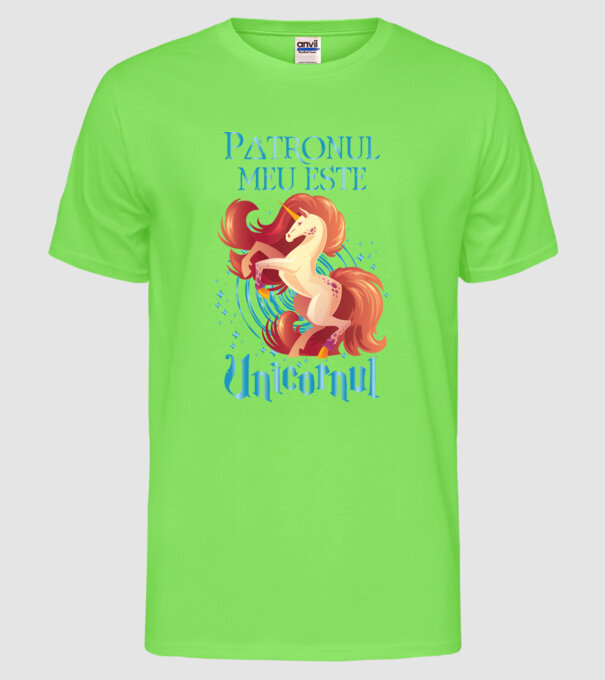 Patronul meu este UNICORNUL model verde neon pe tricou