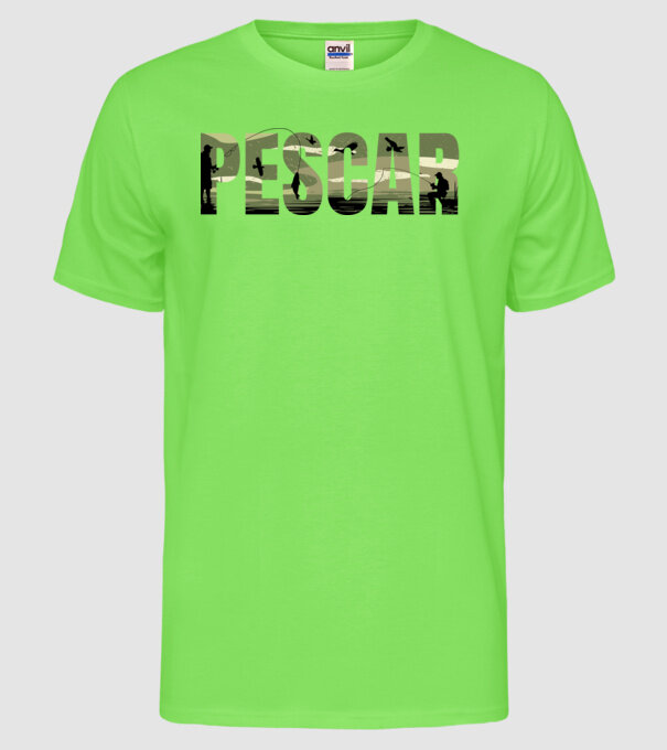 PESCAR model verde neon pe tricou