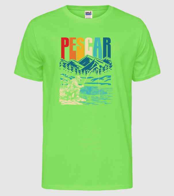 Pescar retro model verde neon pe tricou