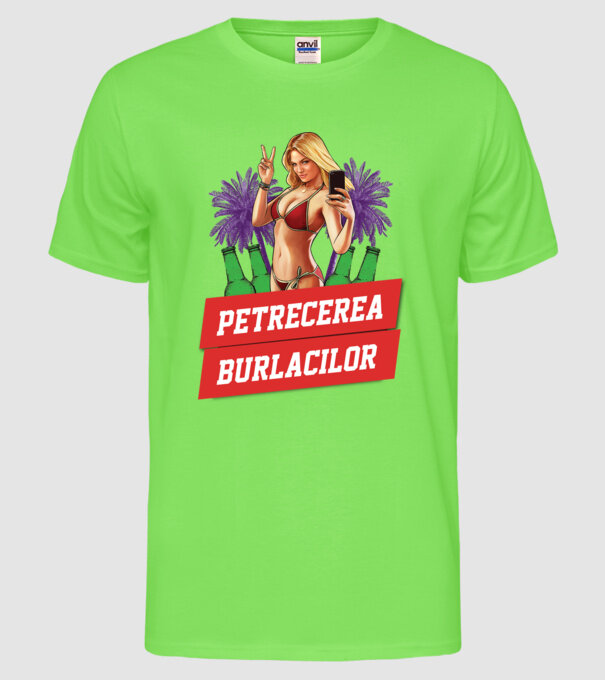 petrecerea burlacilor model verde neon pe tricou