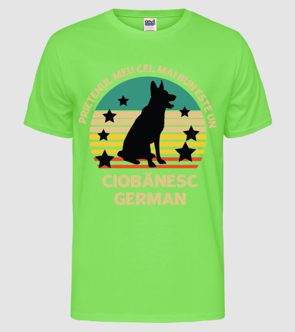 Prietenul meu cel mai bun este un ciobănesc german model verde neon pe tricou