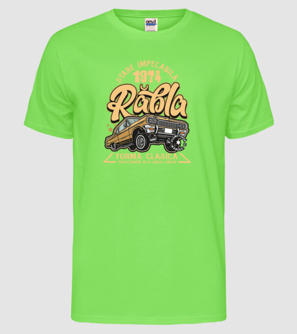 Rablă 1975 model verde neon pe tricou