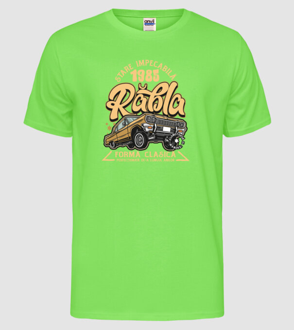 Rablă 1985 model verde neon pe tricou