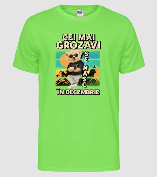 RETRO teddy DECEMBRIE model verde neon pe tricou