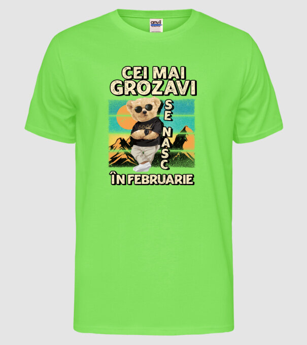 RETRO teddy FEBRUARIE model verde neon pe tricou