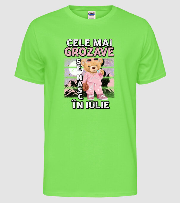 RETRO teddy fetişcană IULIE model verde neon pe tricou