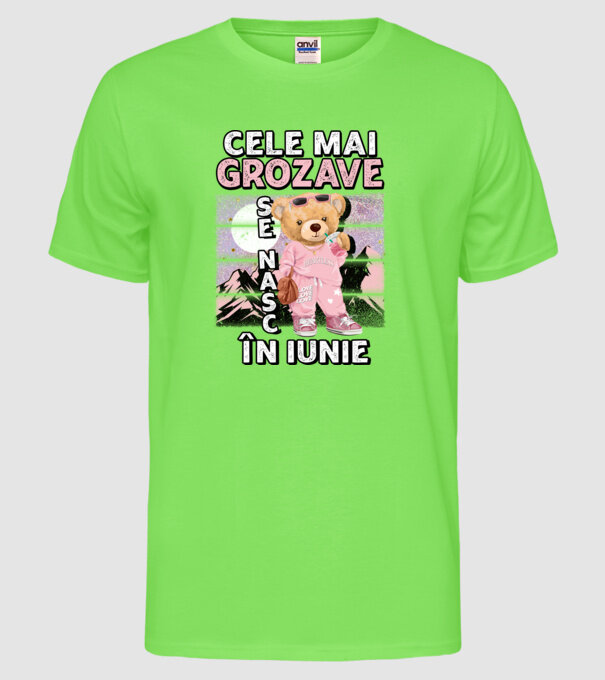 RETRO teddy fetişcană IUNIE model verde neon pe tricou