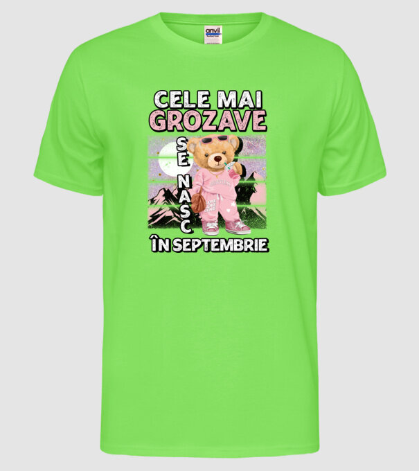 RETRO teddy fetişcană SEPTEMBRIE model verde neon pe tricou