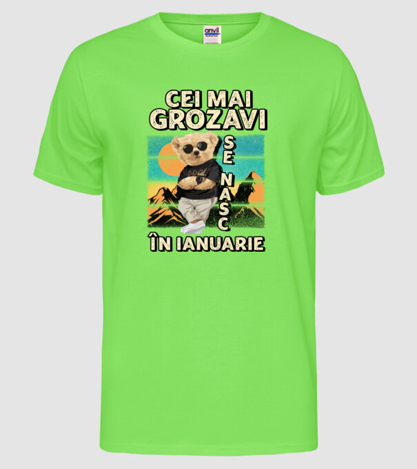 RETRO teddy IANUARIE model verde neon pe tricou
