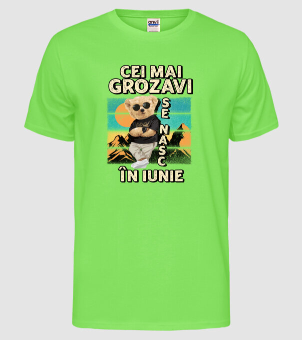 RETRO teddy IUNIE model verde neon pe tricou