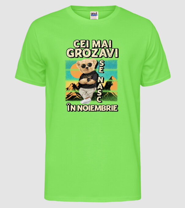 RETRO teddy NOIEMBRIE model verde neon pe tricou