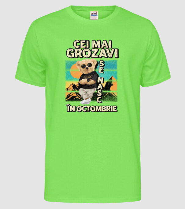 RETRO teddy OCTOMBRIE model verde neon pe tricou