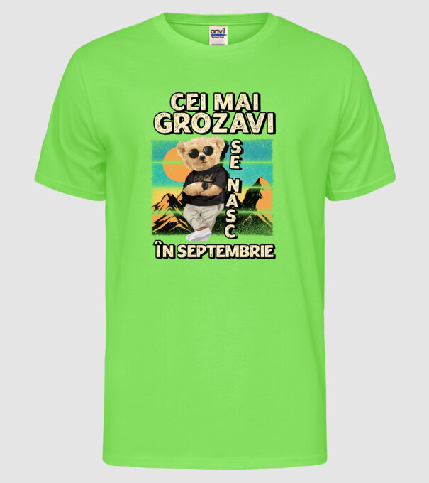RETRO teddy SEPTEMBRIE model verde neon pe tricou