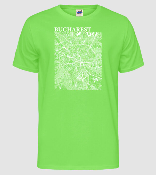 România Bucharest map model verde neon pe tricou