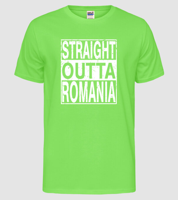 România straight outta model verde neon pe tricou