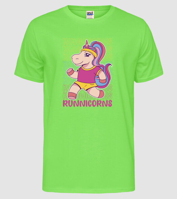 Runnicorns model verde neon pe tricou