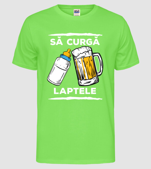 să curgă laptele! model verde neon pe tricou