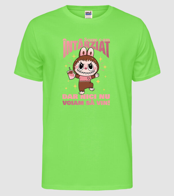 Scuze c-am întârziat model verde neon pe tricou