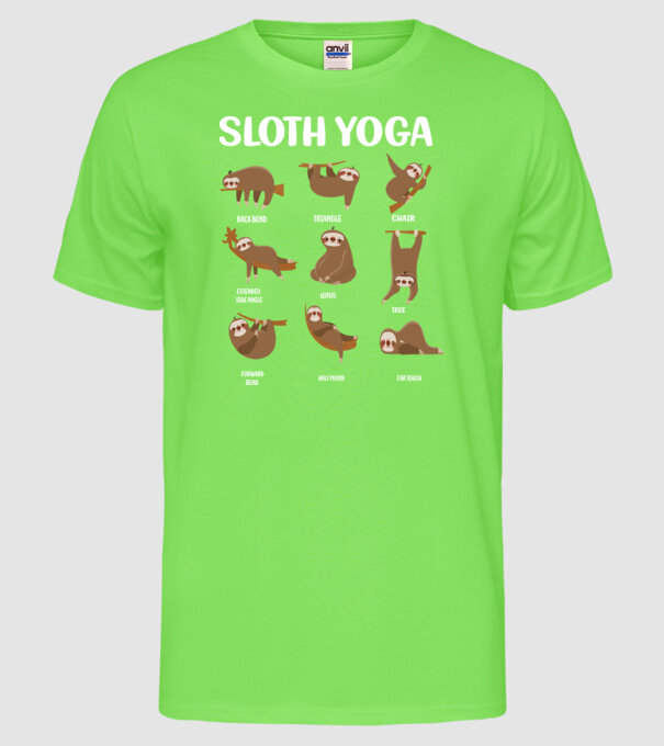 Sloth yoga model verde neon pe tricou