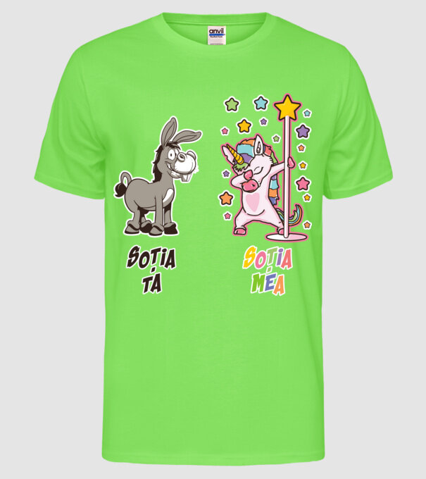 soția ta - soția mea model verde neon pe tricou