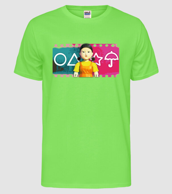 squid game drawing model verde neon pe tricou