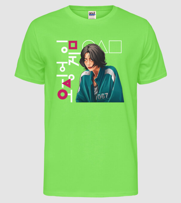 squid game player 067 model verde neon pe tricou
