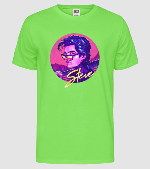 steve neon stranger things model verde neon pe tricou