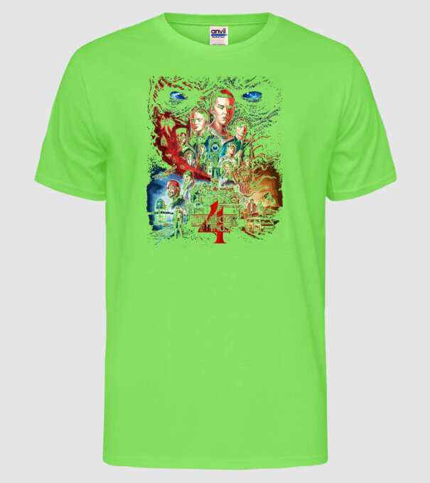 stranger things poster model verde neon pe tricou