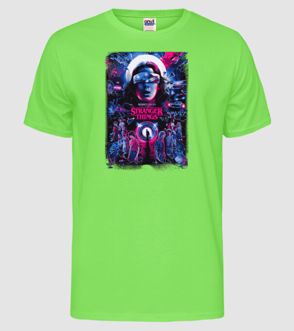 stranger things poster neon model verde neon pe tricou