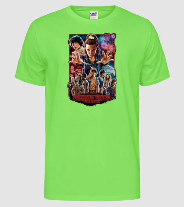 stranger things tribute poster model verde neon pe tricou