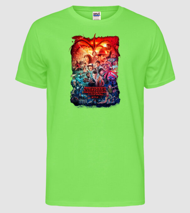 stranger things tribute poster2 model verde neon pe tricou