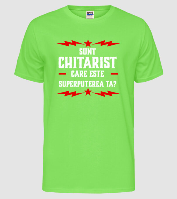 sunt chitarist, care este superputerea ta? model verde neon pe tricou
