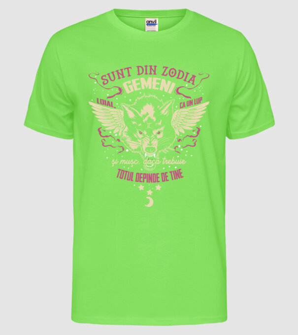 GEMENI model verde neon pe tricou