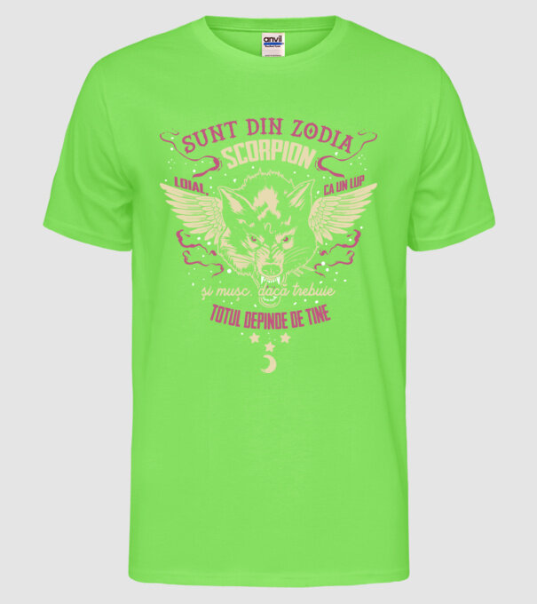 Scorpion model verde neon pe tricou