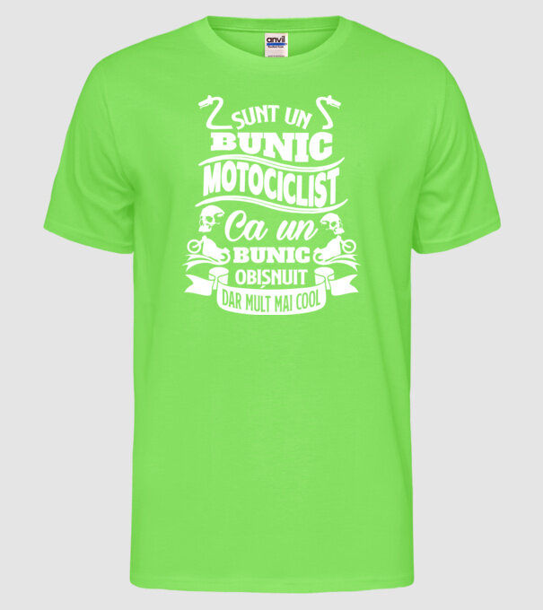 Sunt un bunic motociclist, ca un bunic obișnuit, dar mult mai cool model verde neon pe tricou