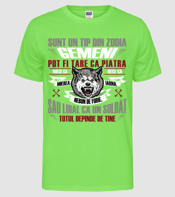 Sunt un tip din zodia Gemeni model verde neon pe tricou
