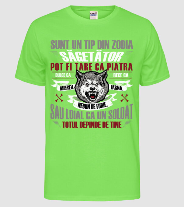 Sunt un tip din zodia Săgetător model verde neon pe tricou