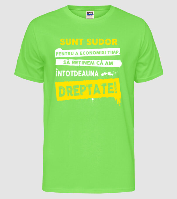 Sunt sudor, pentru a economisi timp, să reținem că am întotdeauna dreptate! model verde neon pe tricou